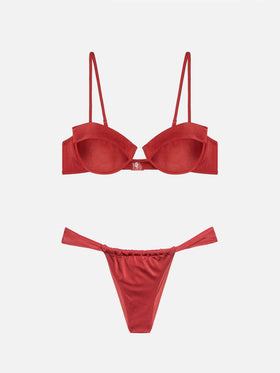 Underwired bralette bikini Salina Noelle with cheeky swim briefs in shimmer brick red