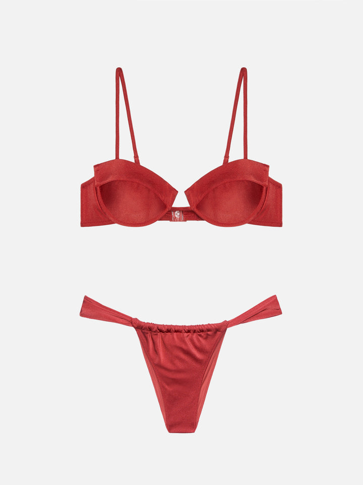 Underwired bralette bikini Salina Noelle with cheeky swim briefs in shimmer brick red