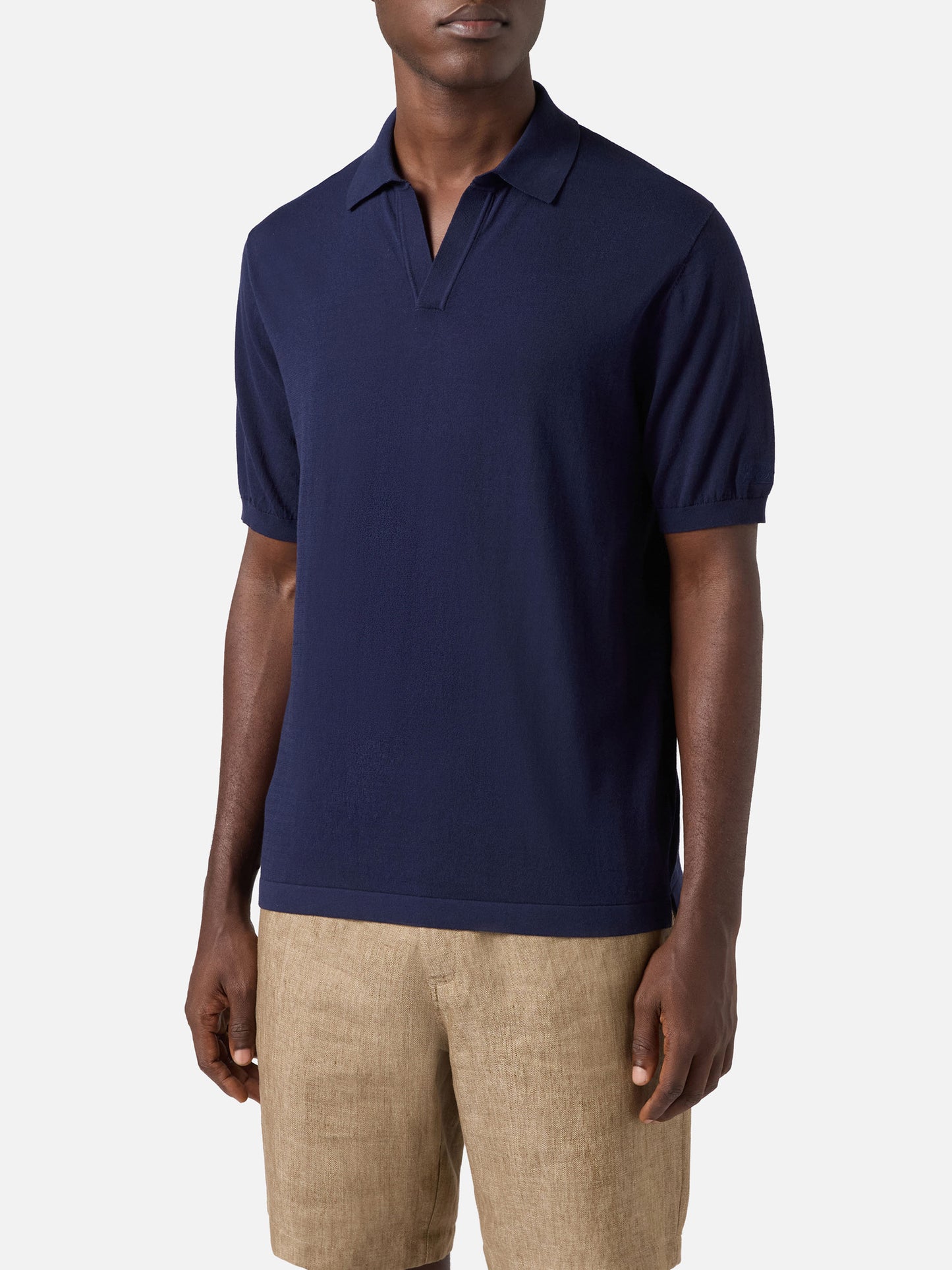 Sloan solid navy blue polo in premium high-twist cotton