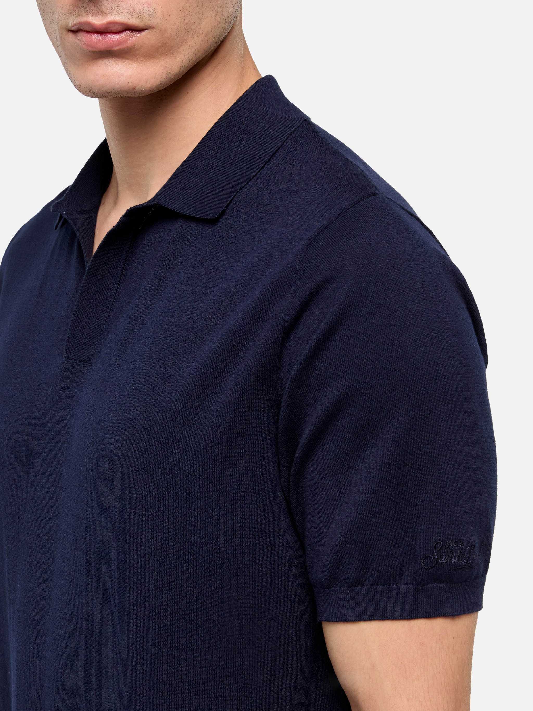 Sloan navy blue buttonless knitted polo shirt – MC2 Saint Barth