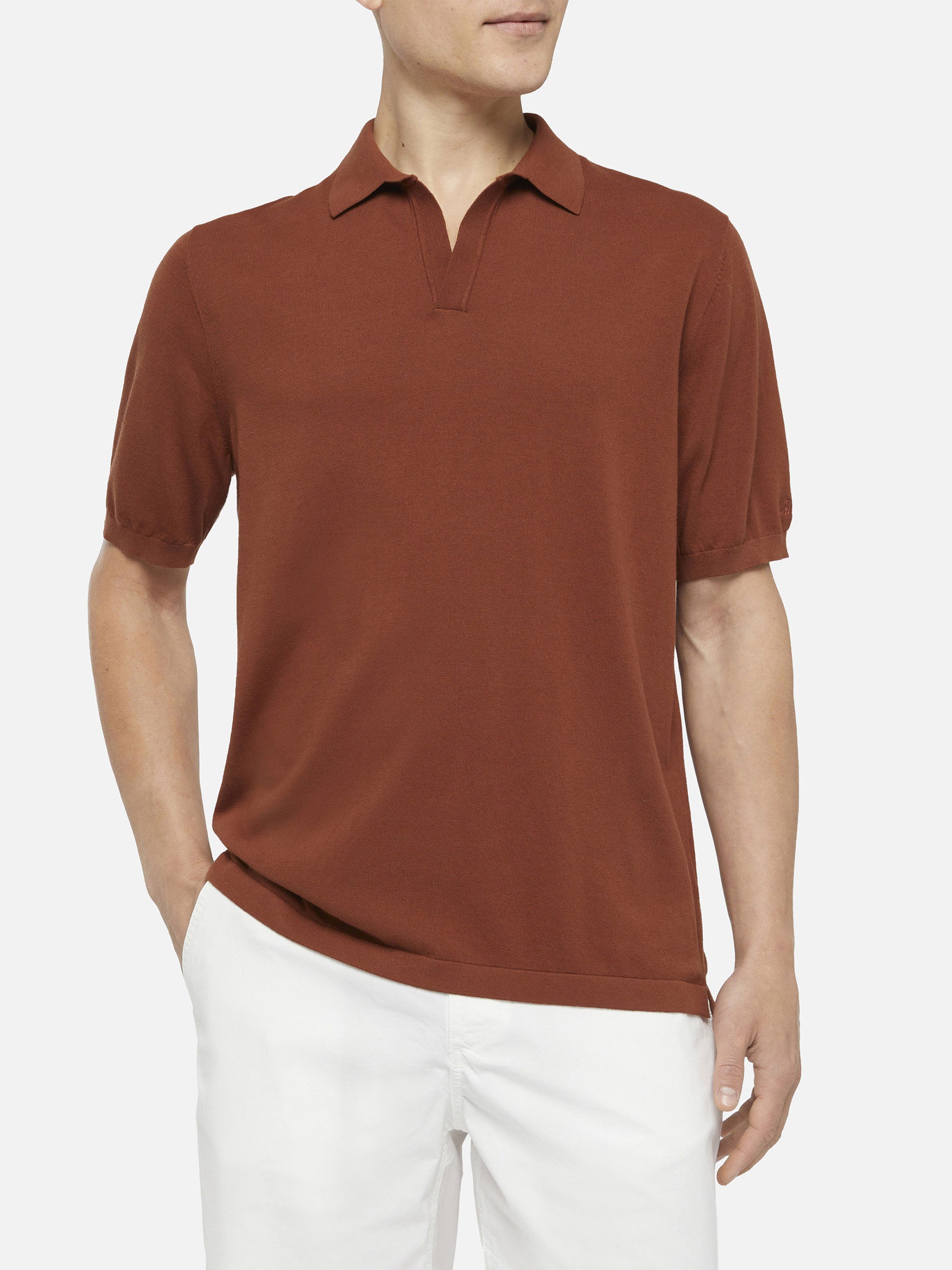 Sloan camel brown buttonless knitted polo shirt – MC2 Saint Barth