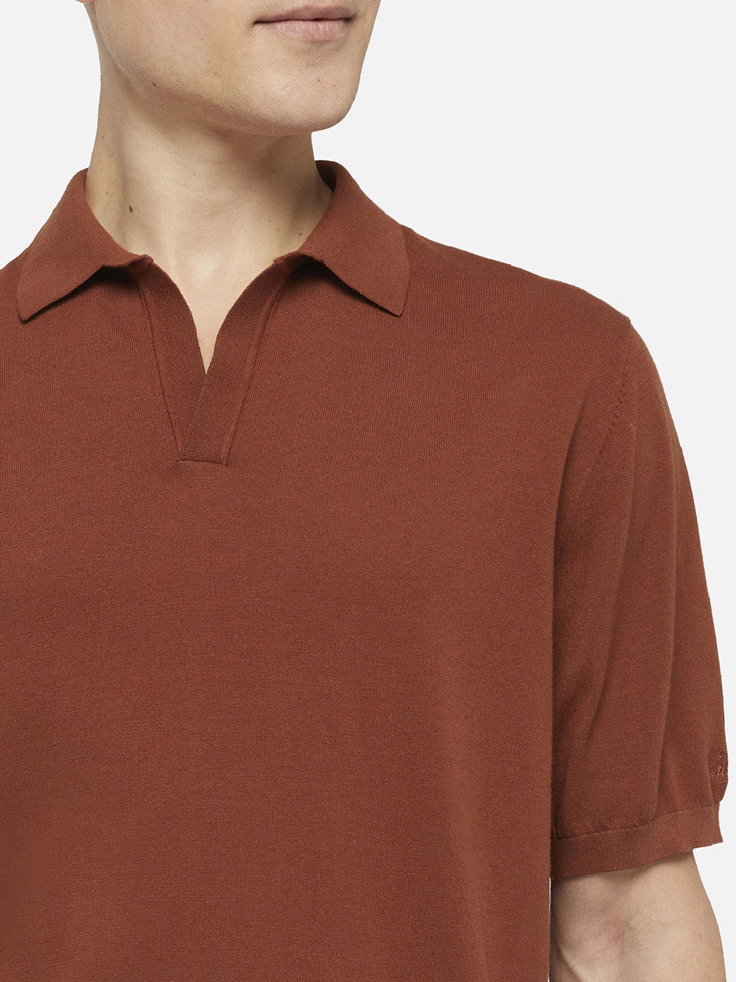 Sloan camel brown buttonless knitted polo shirt