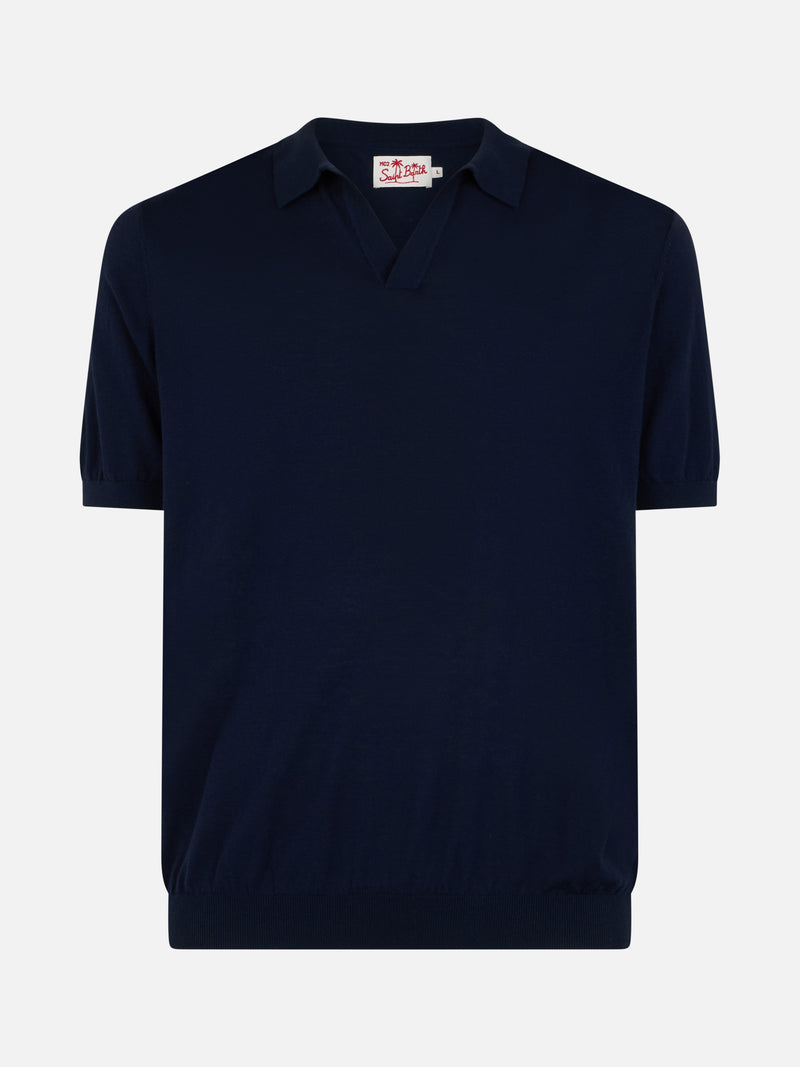 Man navy blue knit polo shirt Sloan