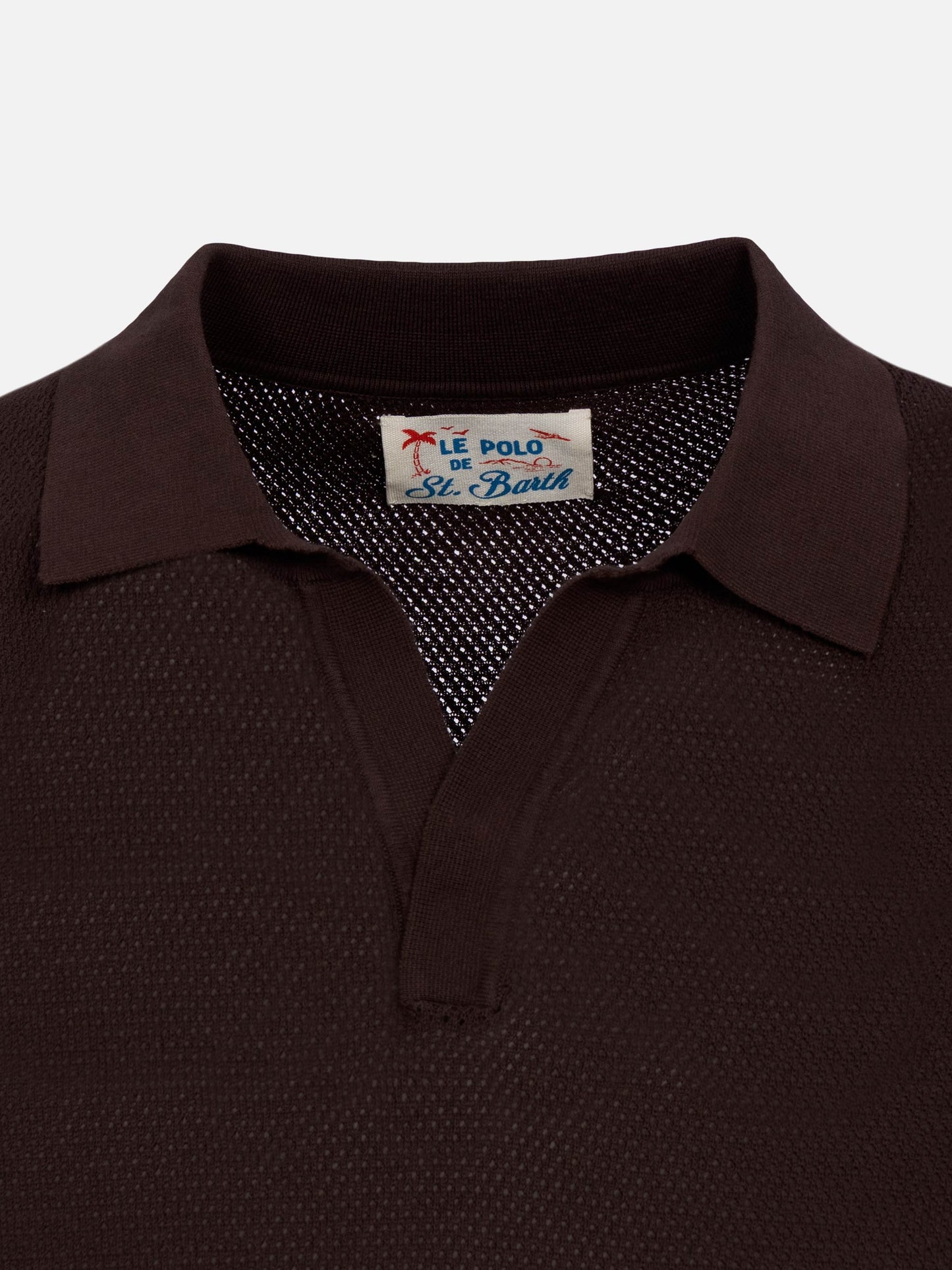 Sloan brown buttonless mesh knitted polo shirt - MC2 Saint Barth