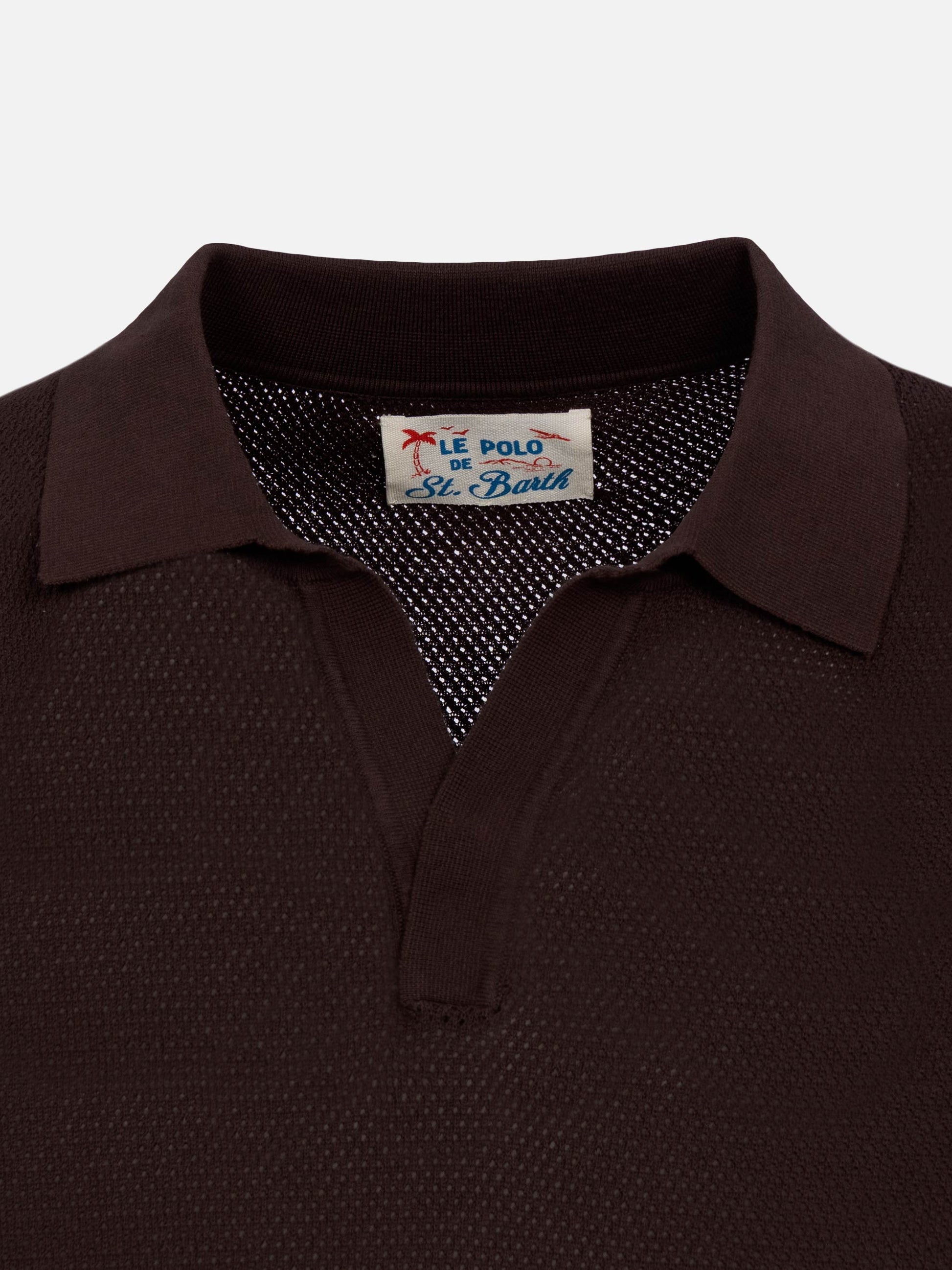 Sloan brown buttonless mesh knitted polo shirt - MC2 Saint Barth