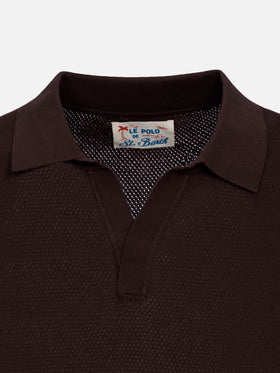 Sloan brown buttonless mesh knitted polo shirt - MC2 Saint Barth