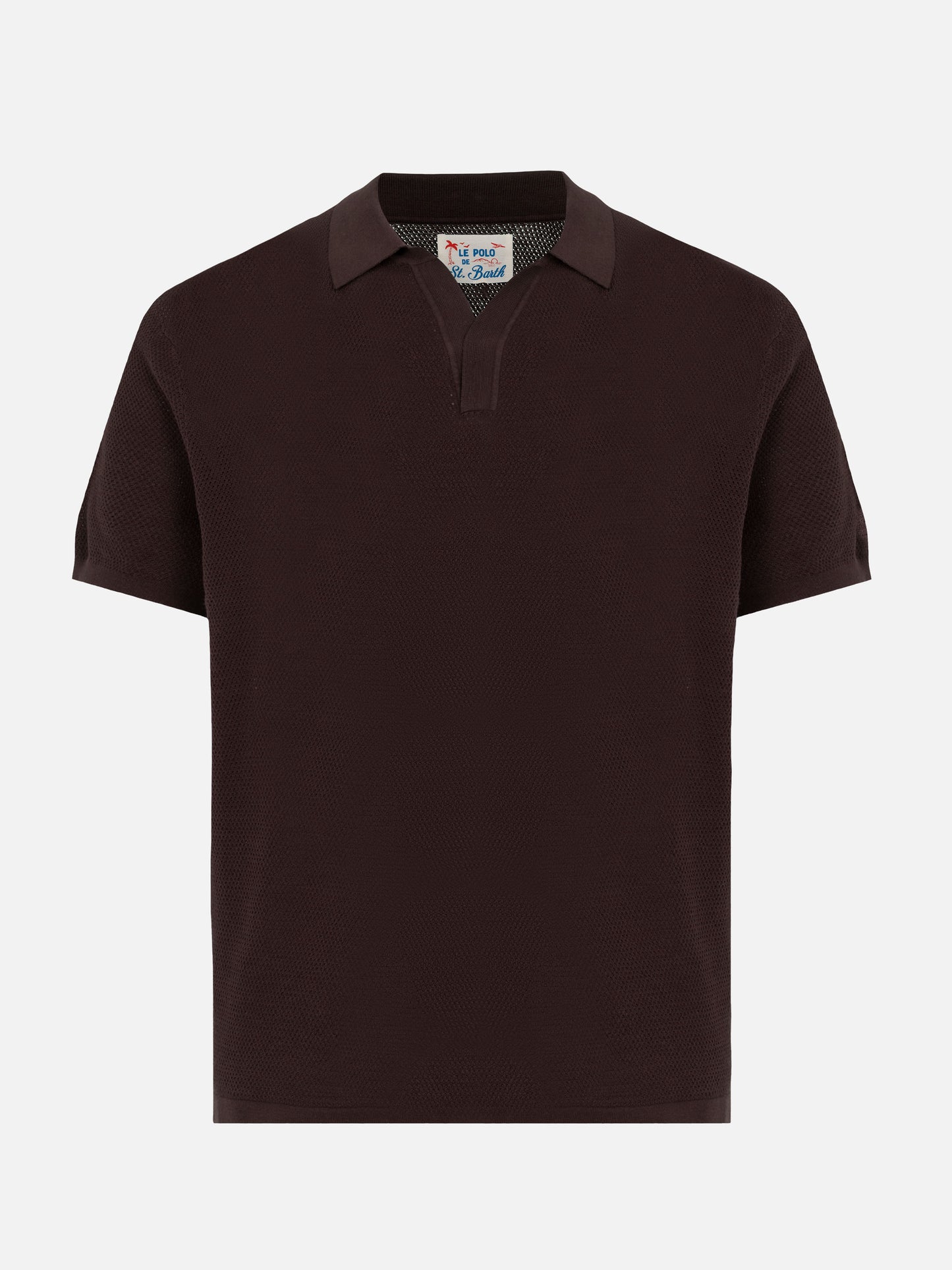 Sloan brown buttonless mesh knitted polo shirt - MC2 Saint Barth