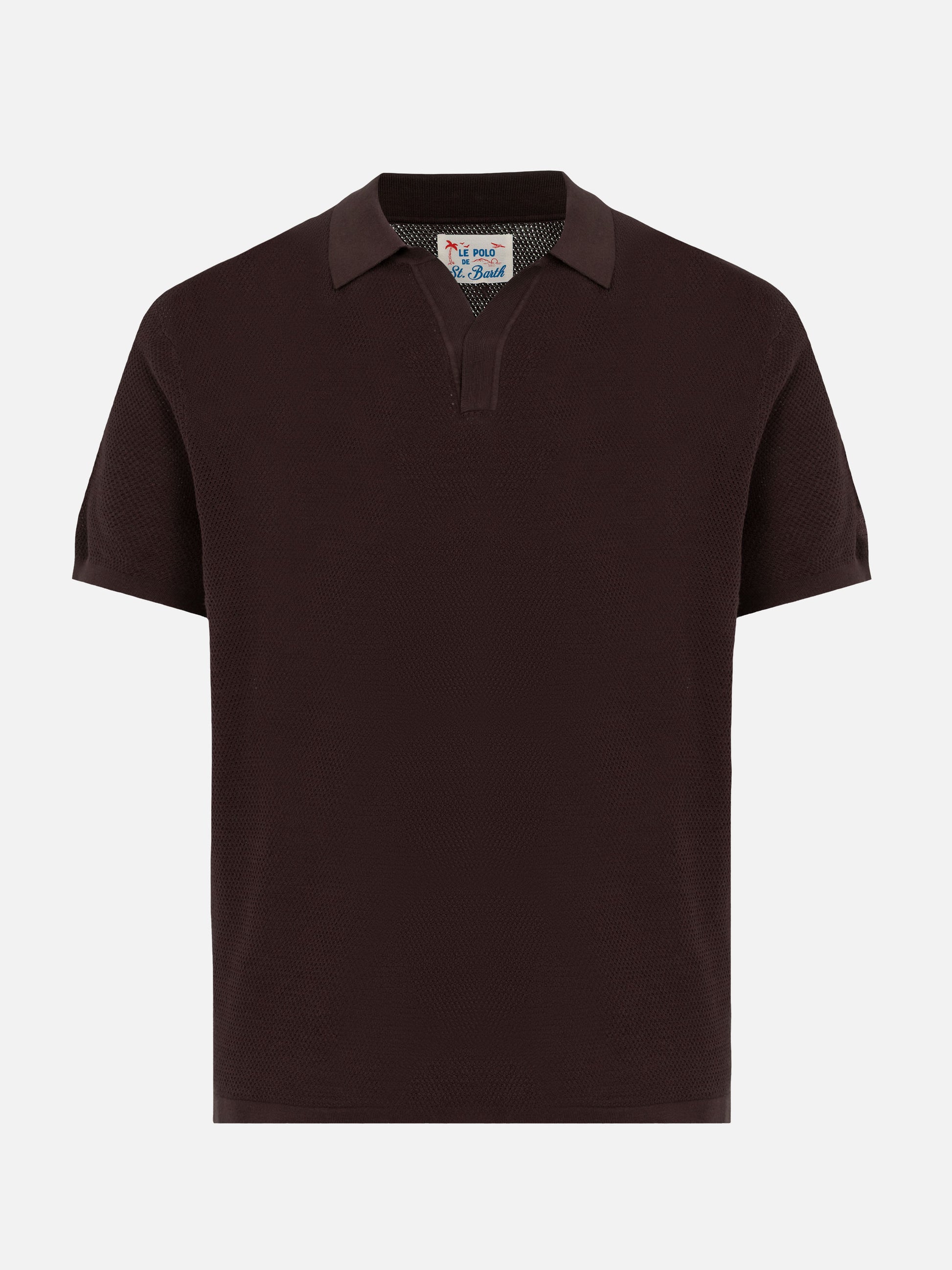 Sloan brown buttonless mesh knitted polo shirt - MC2 Saint Barth