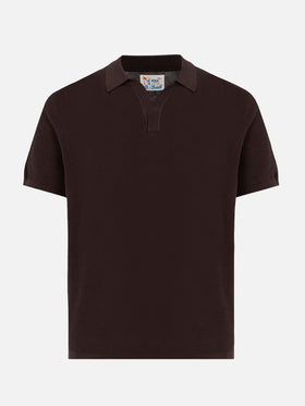 Sloan brown buttonless mesh knitted polo shirt - MC2 Saint Barth