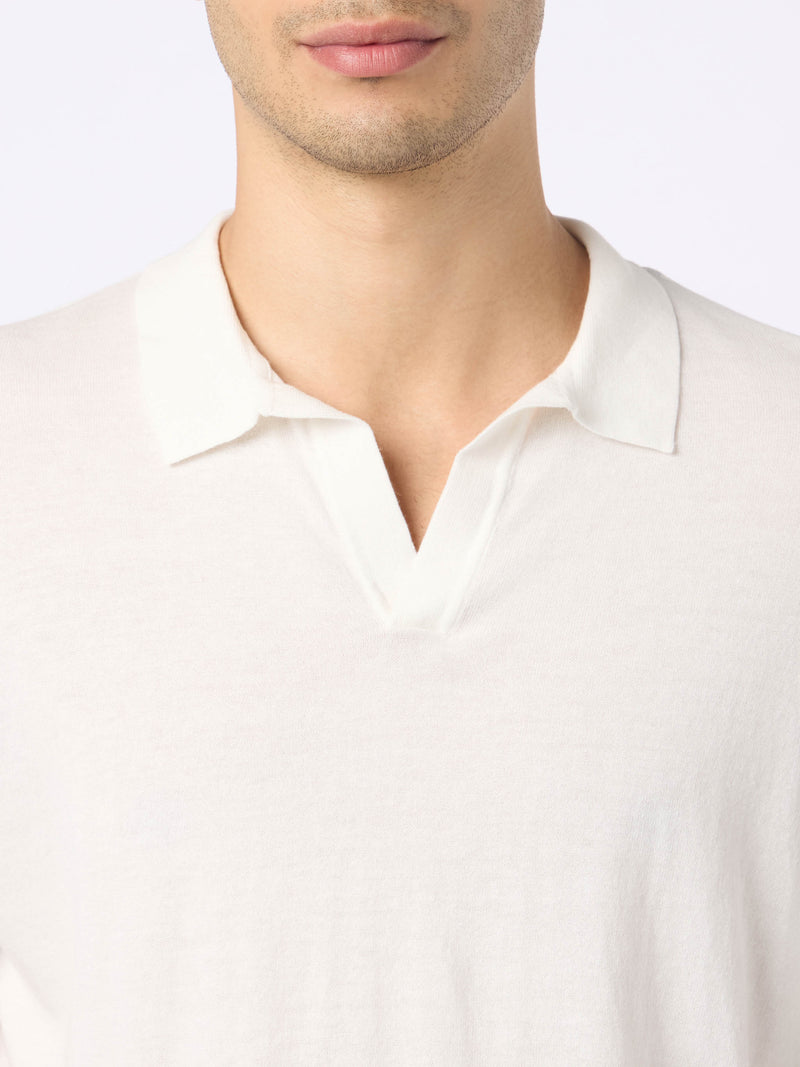 Man off-cream knitted polo shirt Sloan