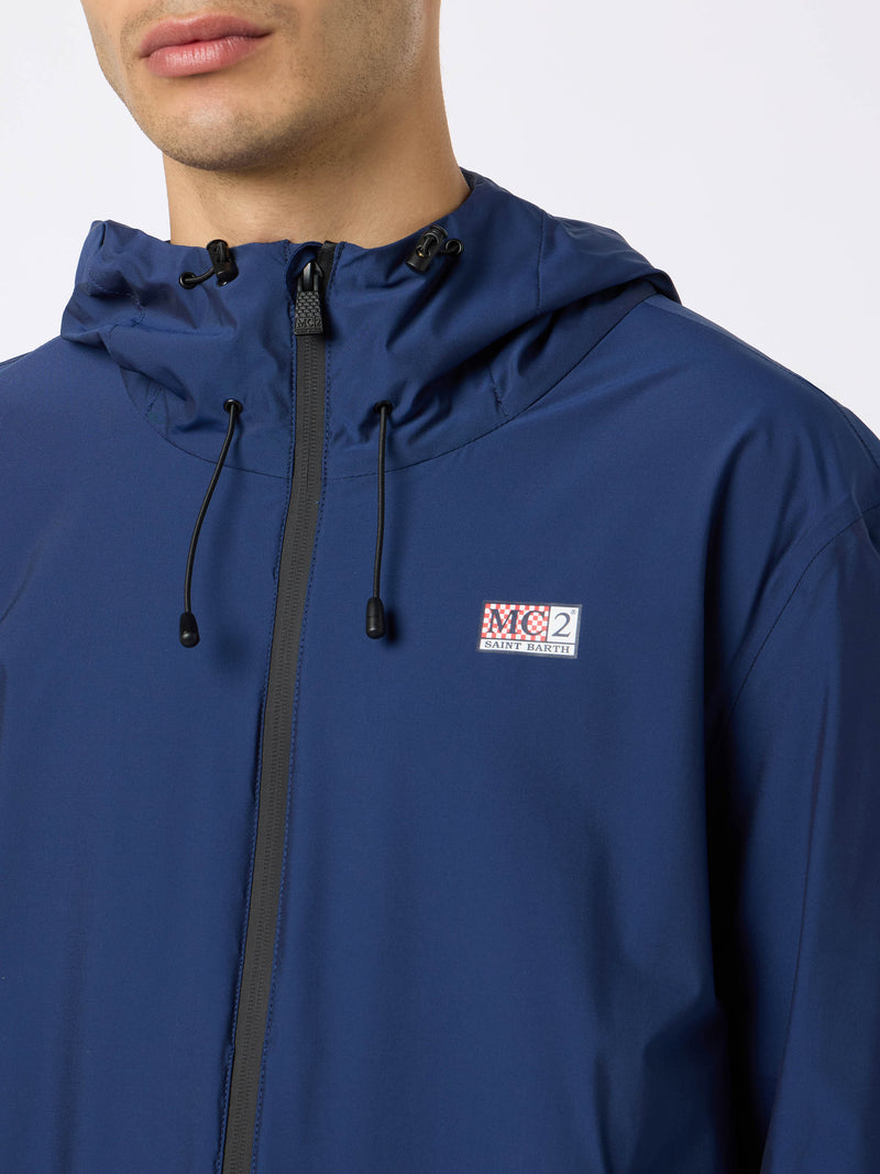 Man hooded lightweight navy blue fabric windbreaker Sloop