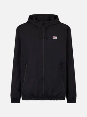 Man hooded lightweight black fabric windbreaker Sloop
