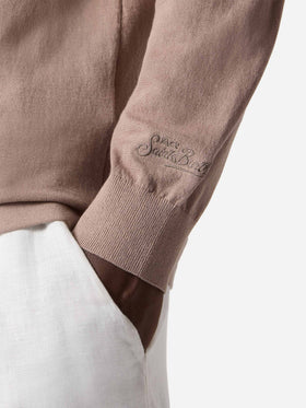 Polo Sloan a maniche lunghe in cotone pregiato high twist tinta unita tortora