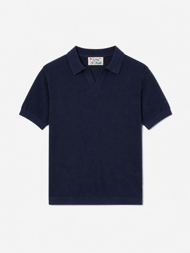 Sloan Jr navy blue knitted polo shirt