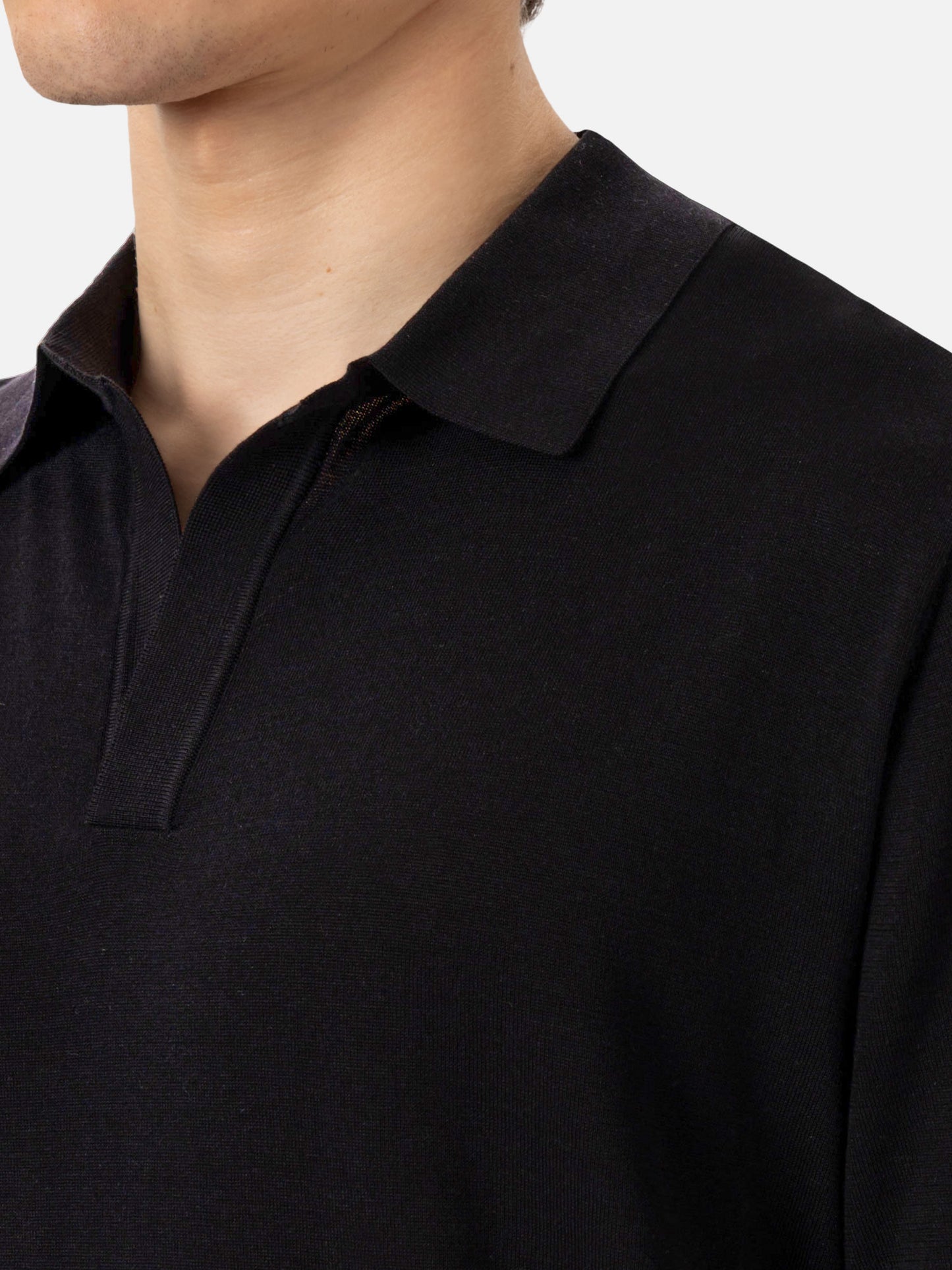 Sloan black silk cotton knitted polo shirt