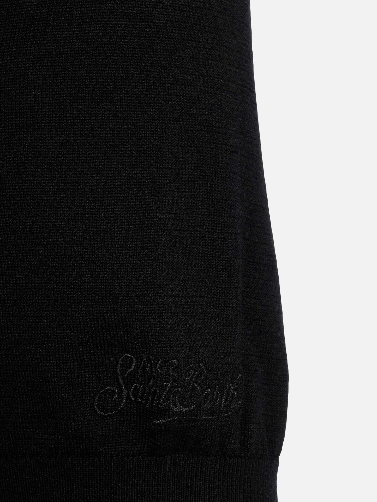 Sloan black silk cotton knitted polo shirt