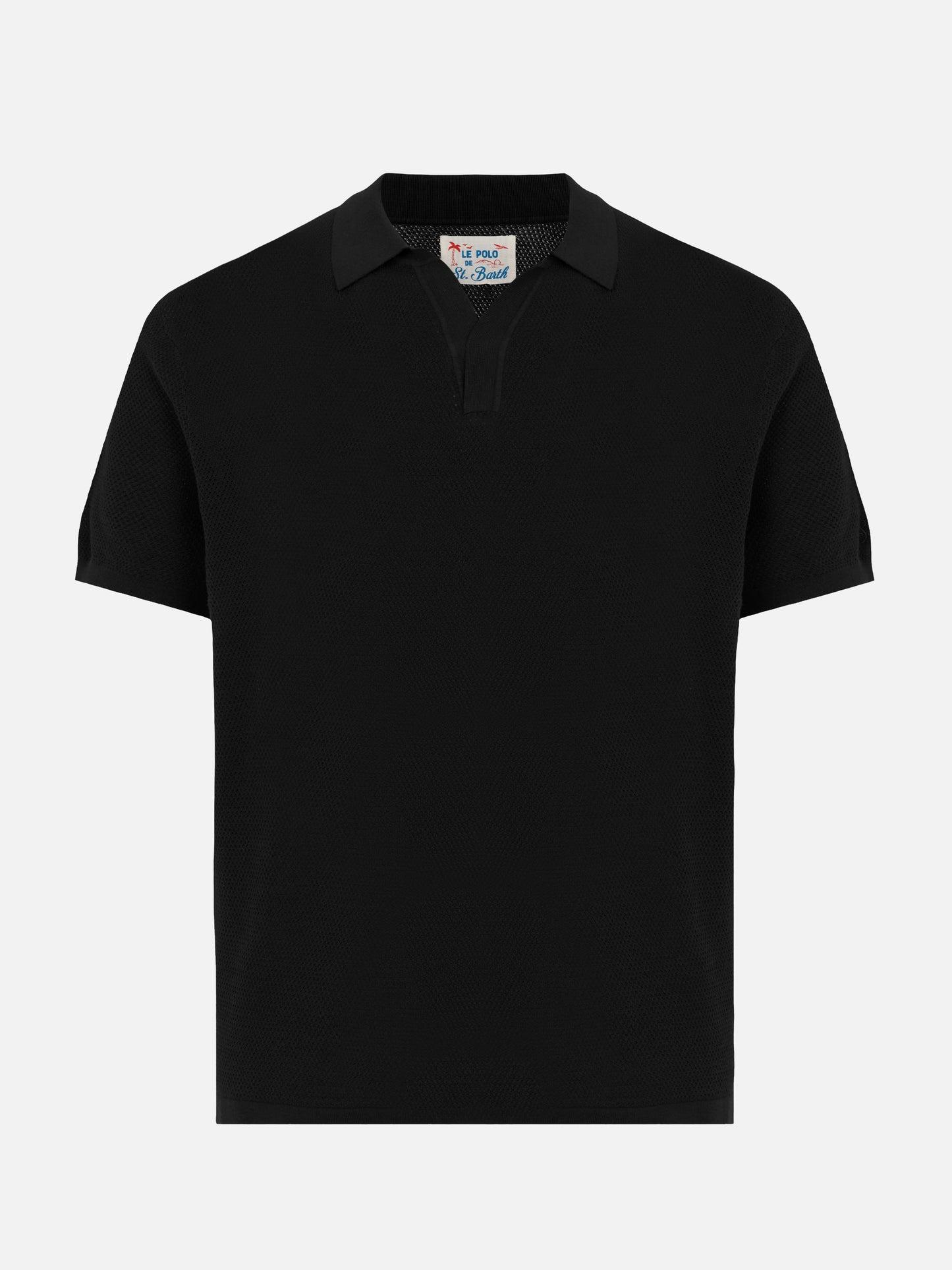 Sloan black silk cotton knitted polo shirt