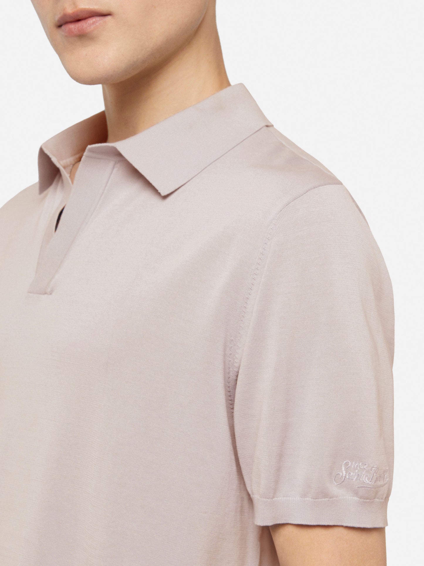 Polo Sloan in maglia seta e cotone beige