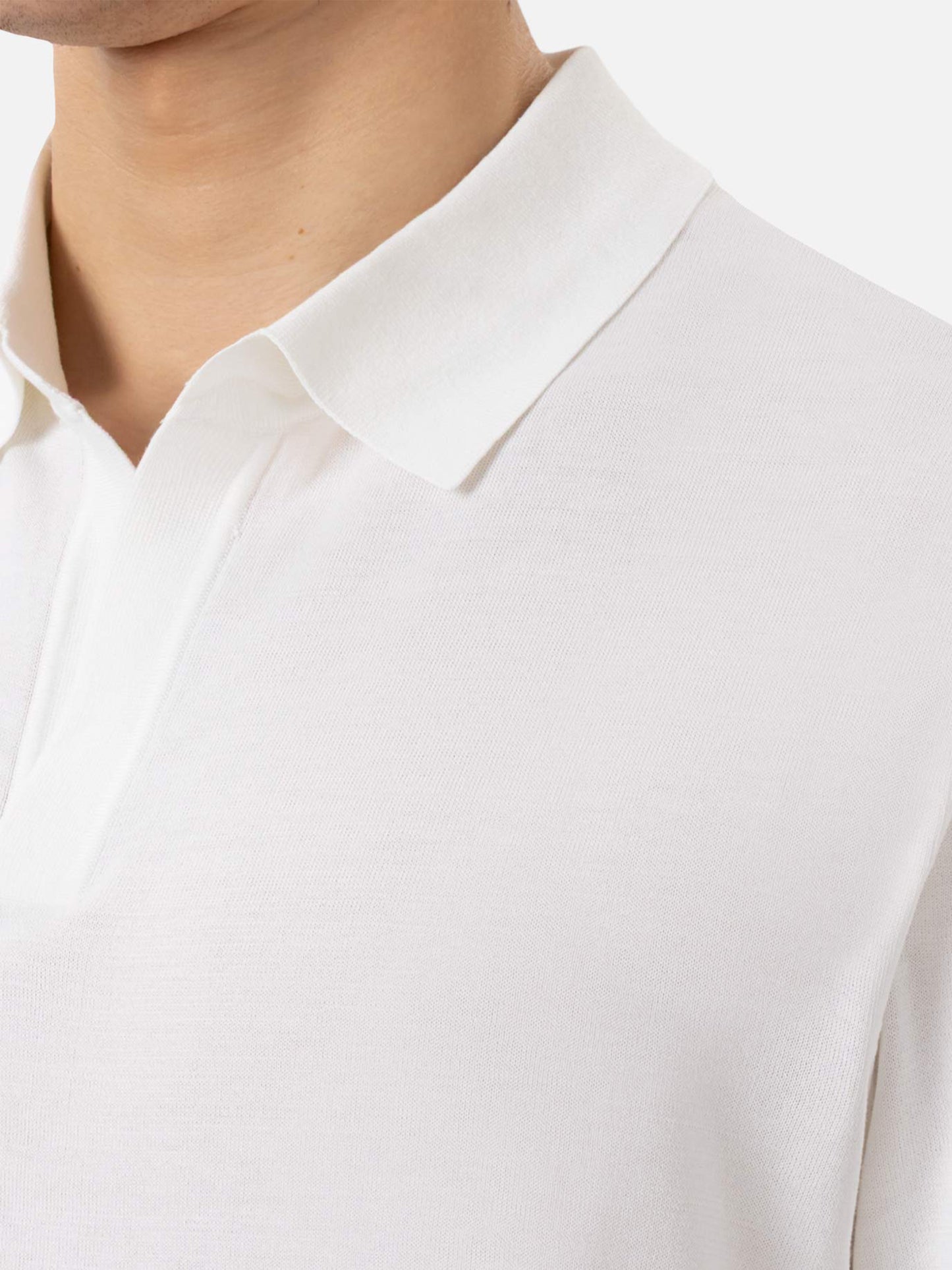 Sloan white silk cotton knitted polo shirt