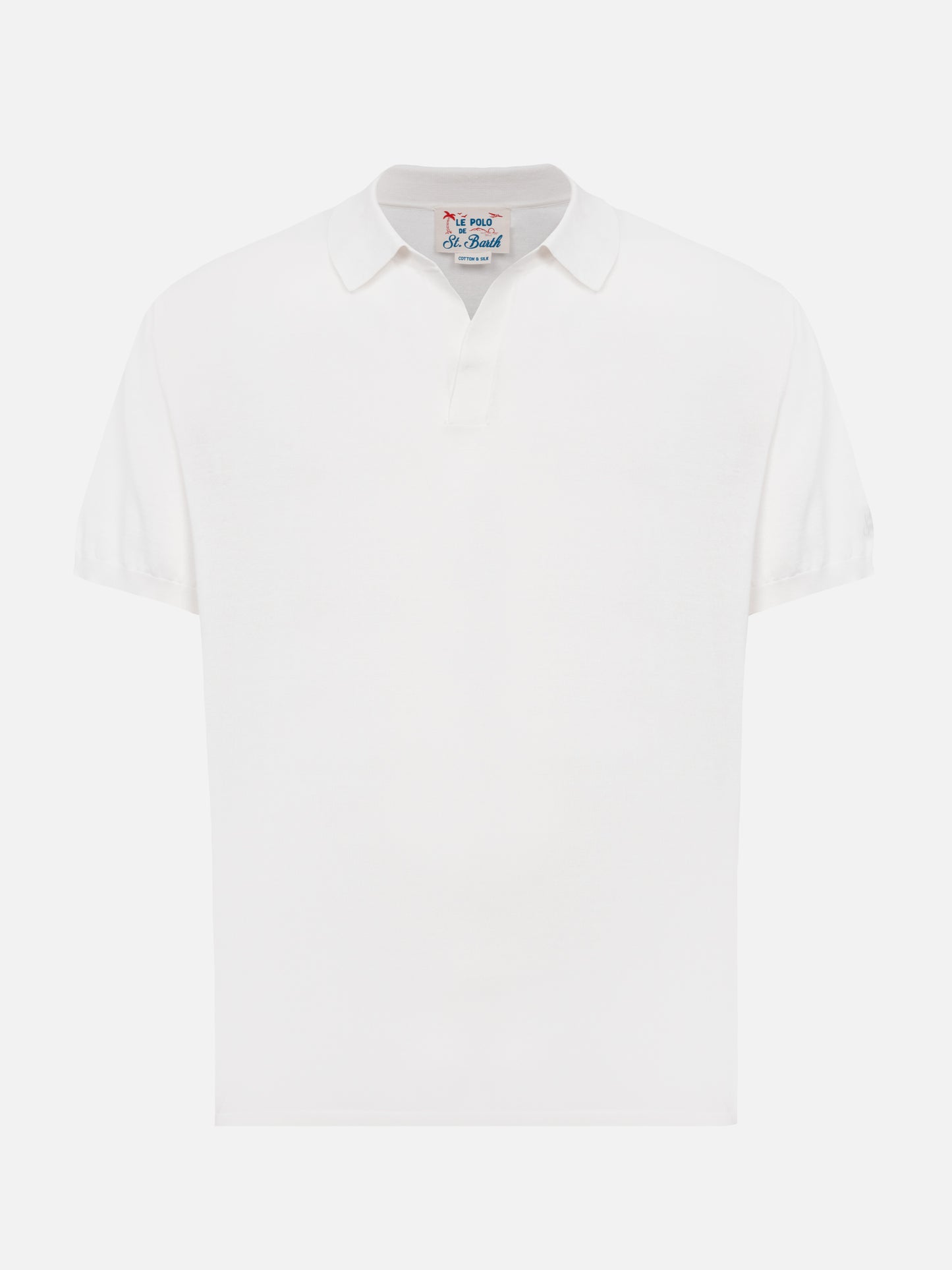 Sloan white silk cotton knitted polo shirt