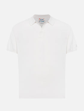 Sloan white silk cotton knitted polo shirt