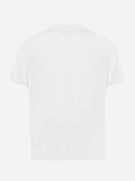 Sloan white silk cotton knitted polo shirt