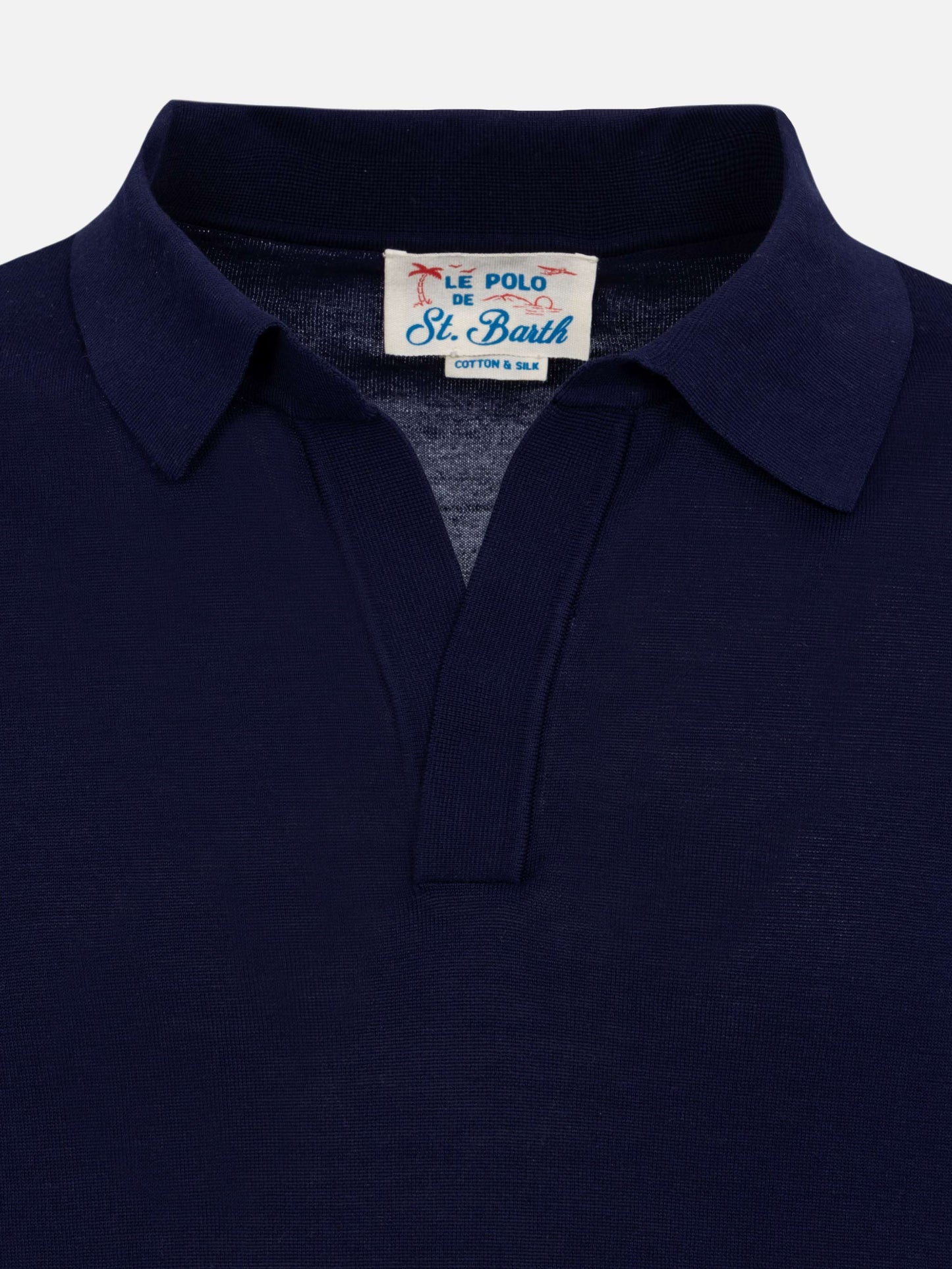 Sloan navy blue silk cotton knitted polo shirt