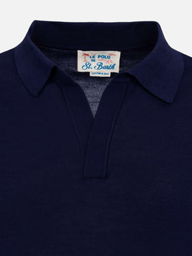 Sloan navy blue silk cotton knitted polo shirt