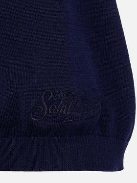 Sloan navy blue silk cotton knitted polo shirt