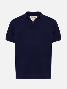 Sloan navy blue silk cotton knitted polo shirt
