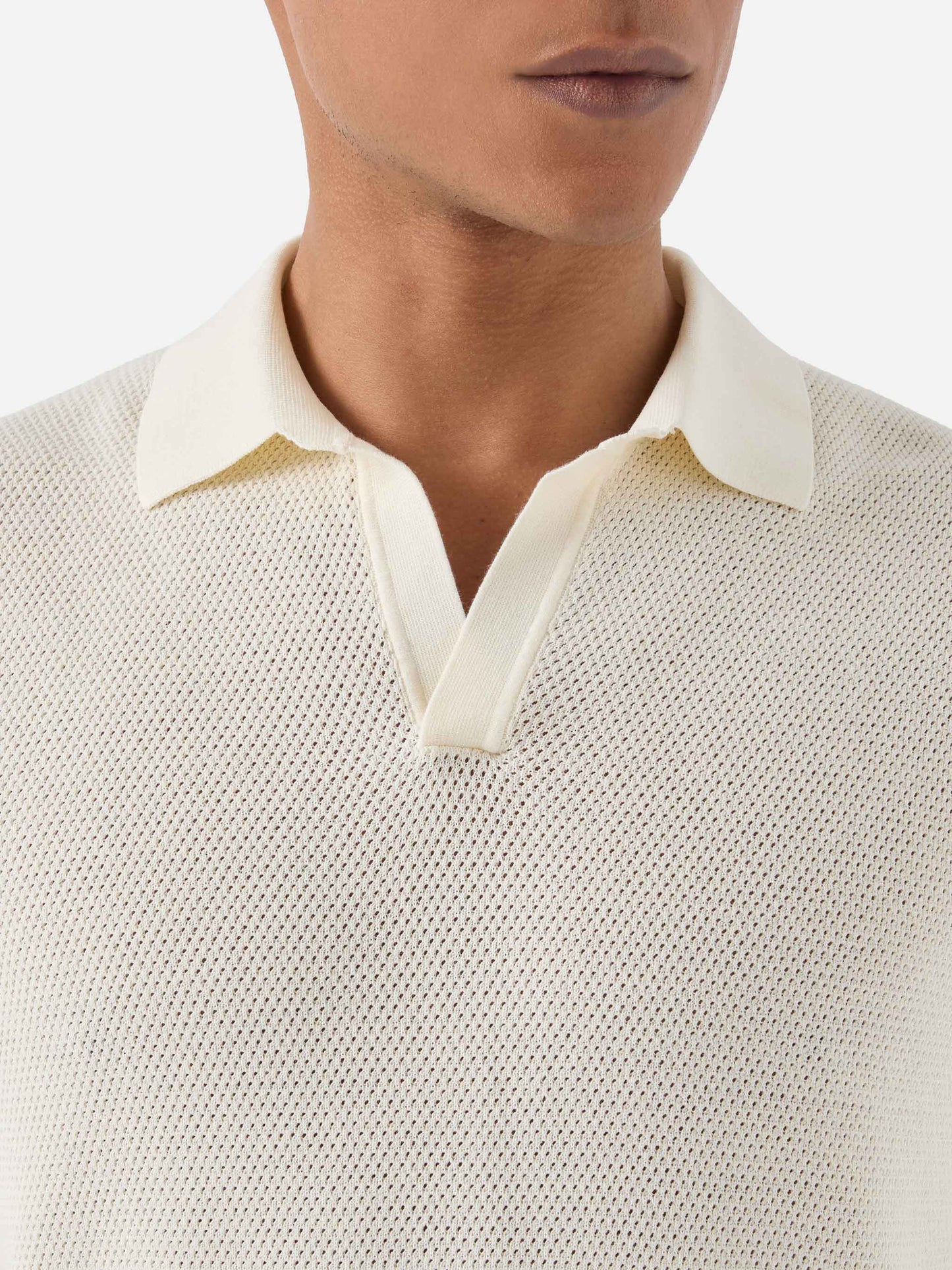 Sloan Mesh beige polo in premium high-twist cotton