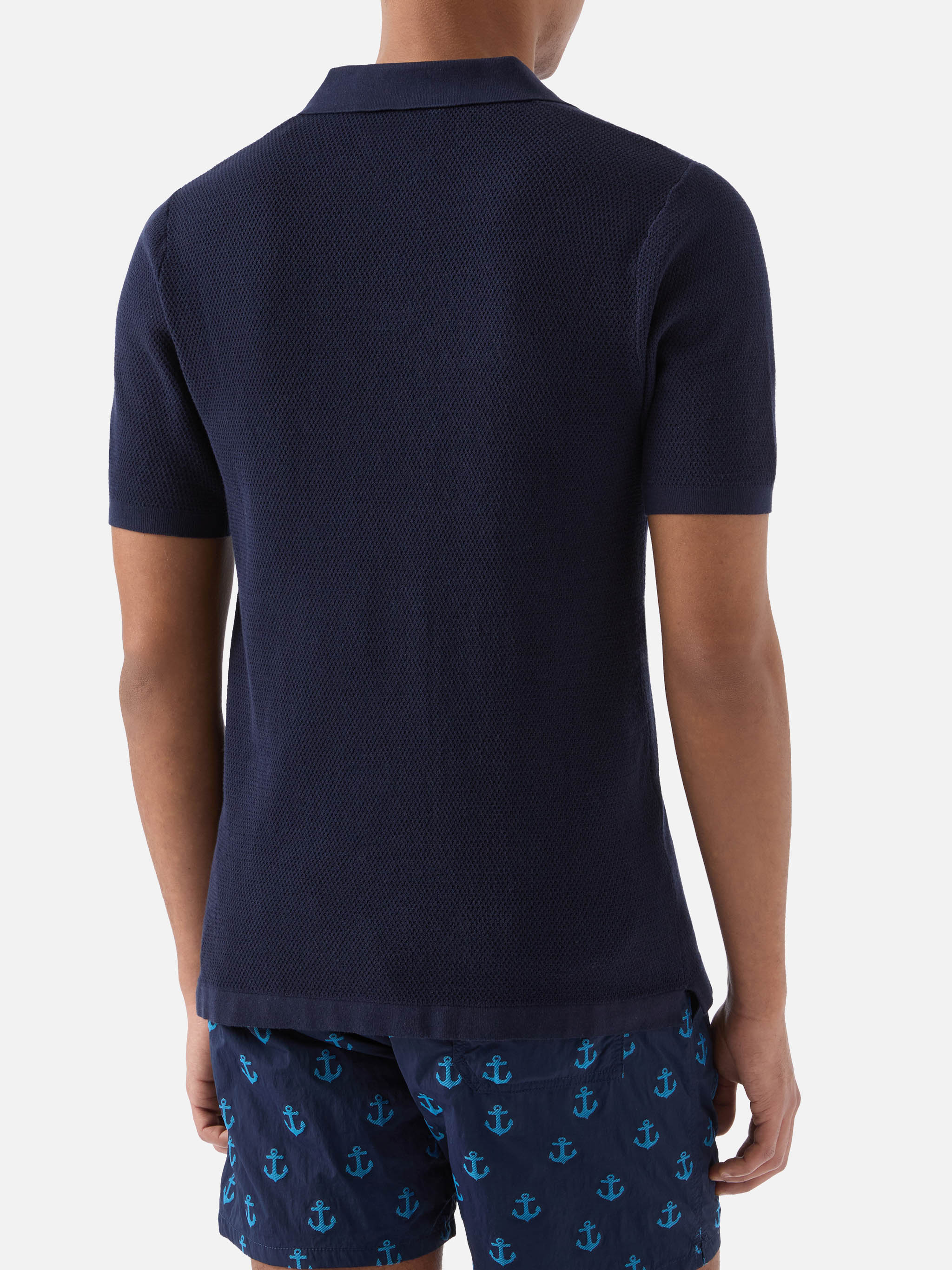【SLOANE/スローン】 POLO KNIT ネイビー Sloan Mesh blue polo in premium high-twist cotton – MC2 Saint Barth