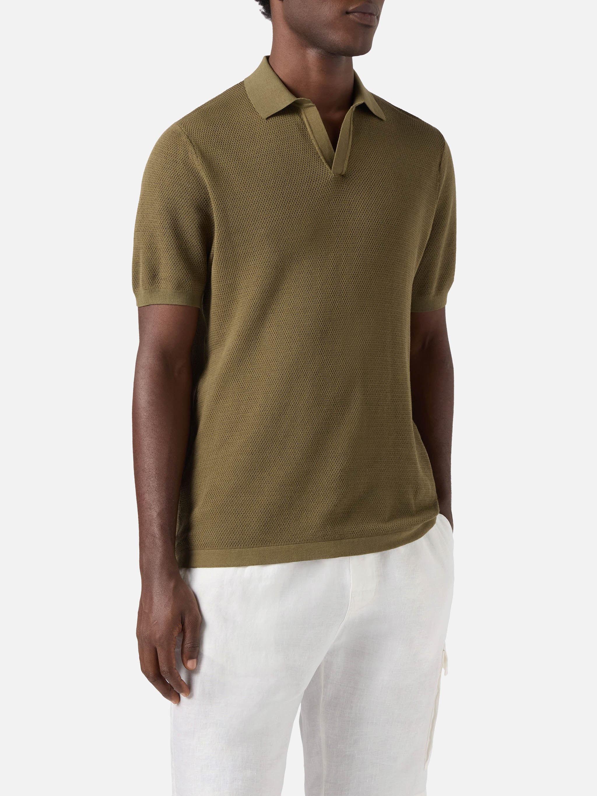 Sloan Mesh military green polo in premium high-twist cotton – MC2