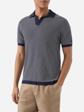 Sloan striped polo in premium high-twist cotton with white and blue stripes
