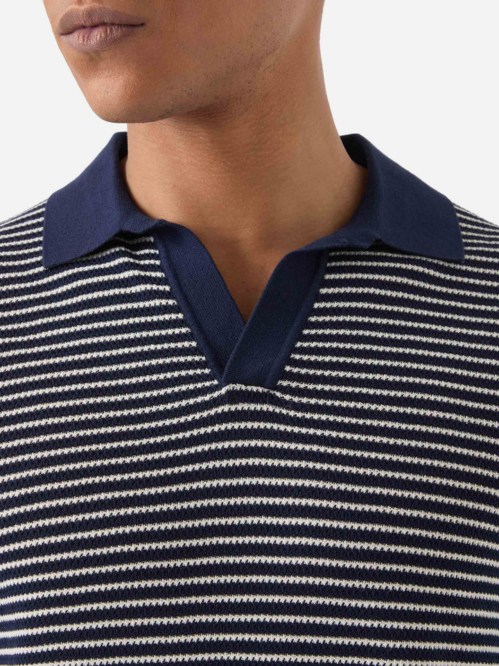 Polo Sloan in cotone pregiato high twist a righe bianche e blu