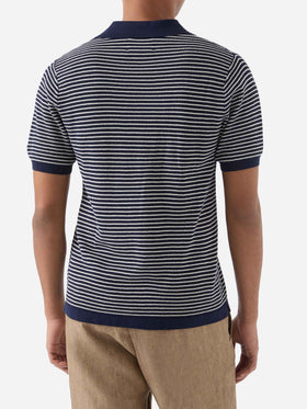 Sloan striped polo in premium high-twist cotton with white and blue stripes