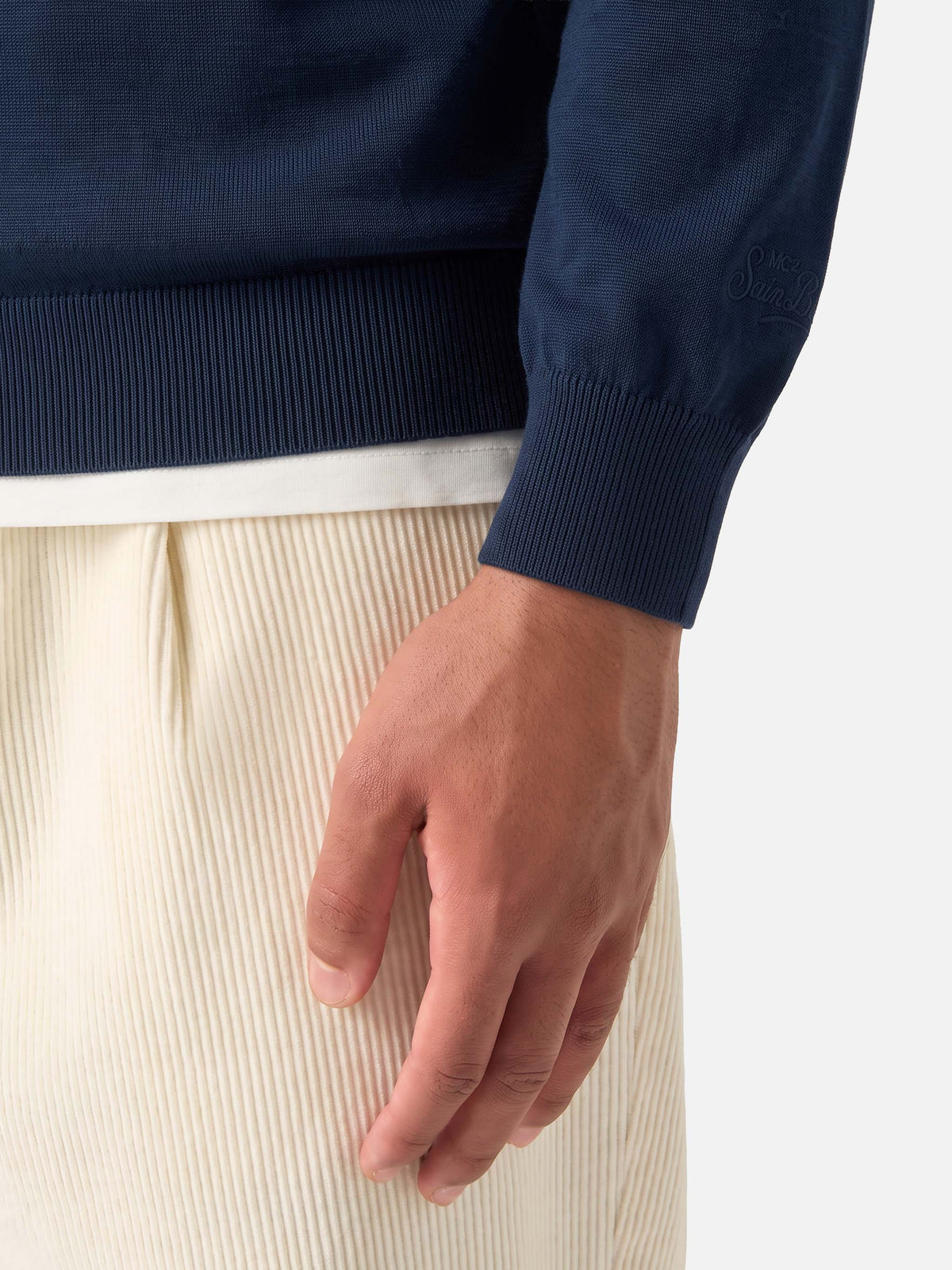Polo a maniche lunghe Sloan in cotone pregiato e seta blu