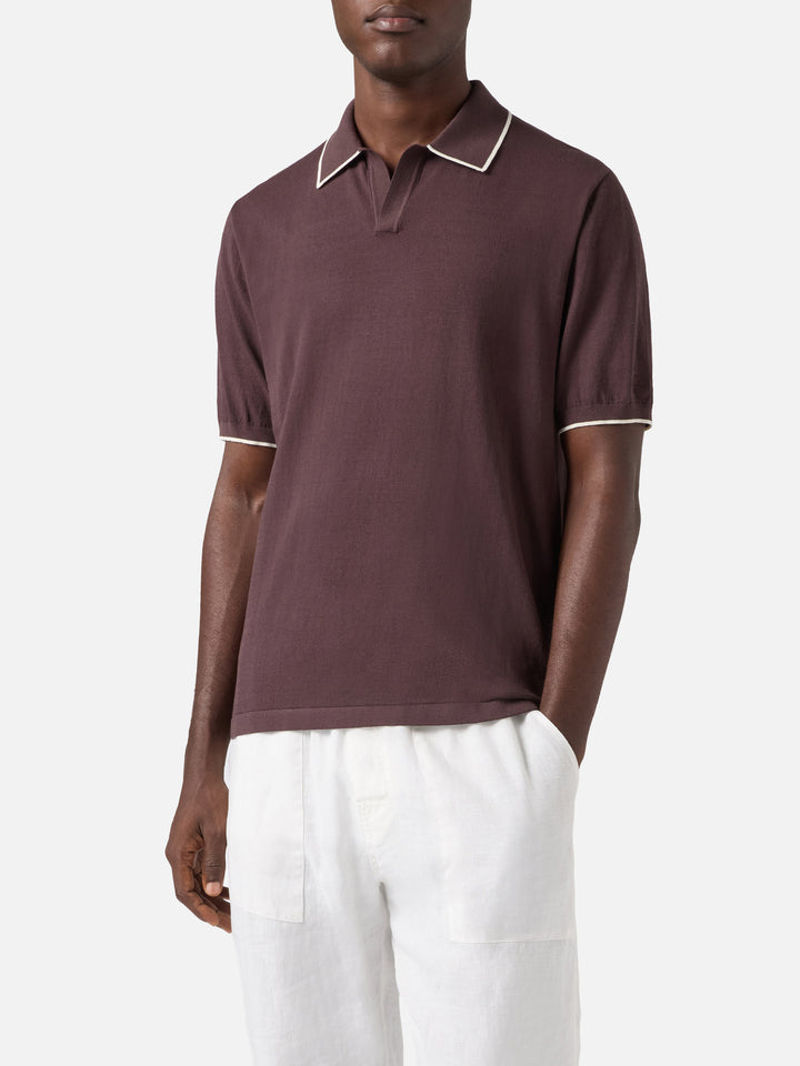 Sloan brown polo in premium high-twist cotton with contrast trims