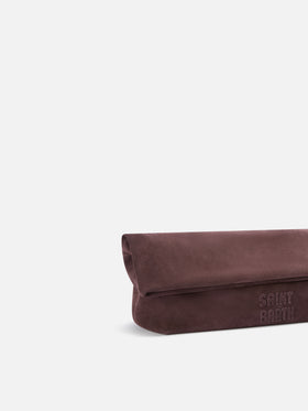 Brown suede Maxi pouch with logo patch