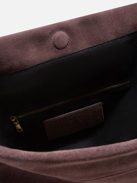 Brown suede Maxi pouch with logo patch