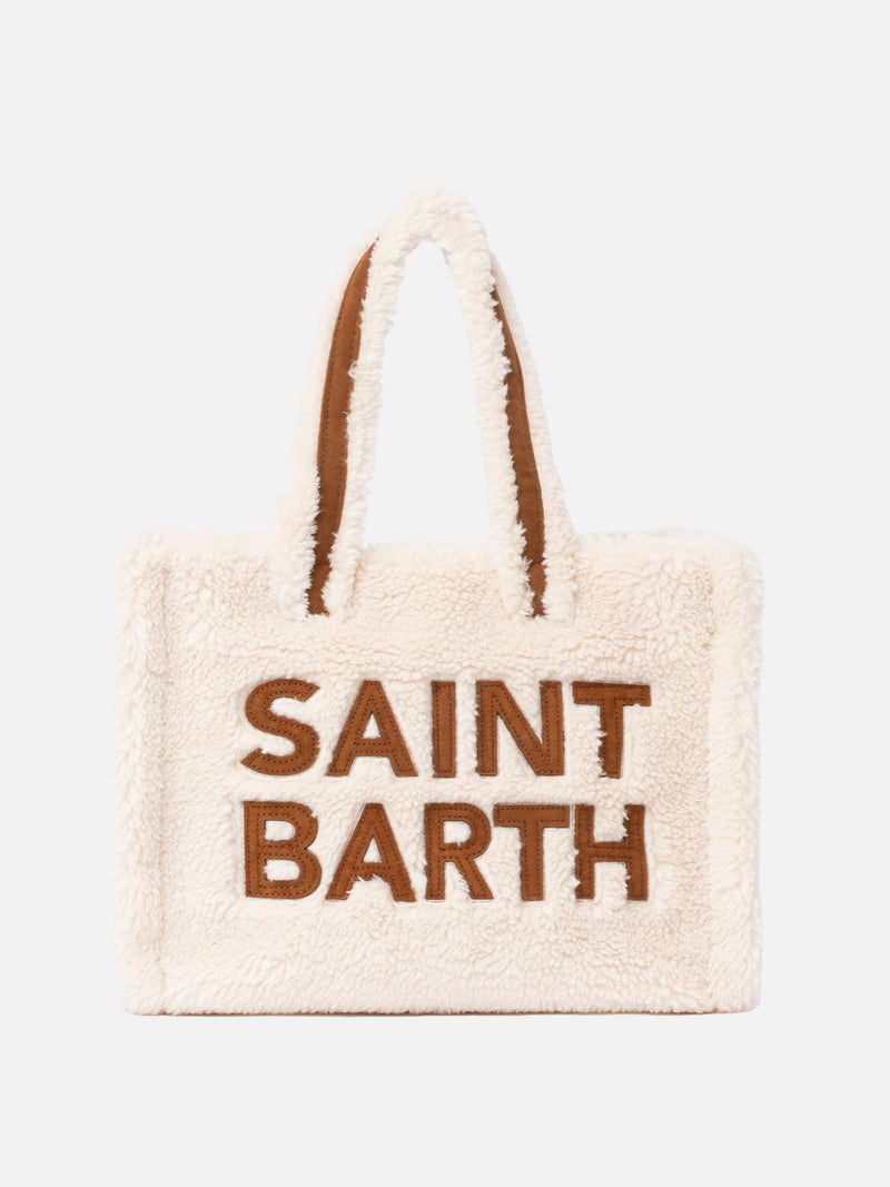 Borsa piccola morbida bianca Teddy con logo Saint Barth e tracolla