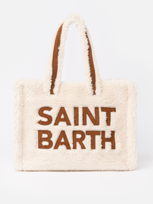 White teddy Soft Bag Small with Saint Barth logo and shoulder strap