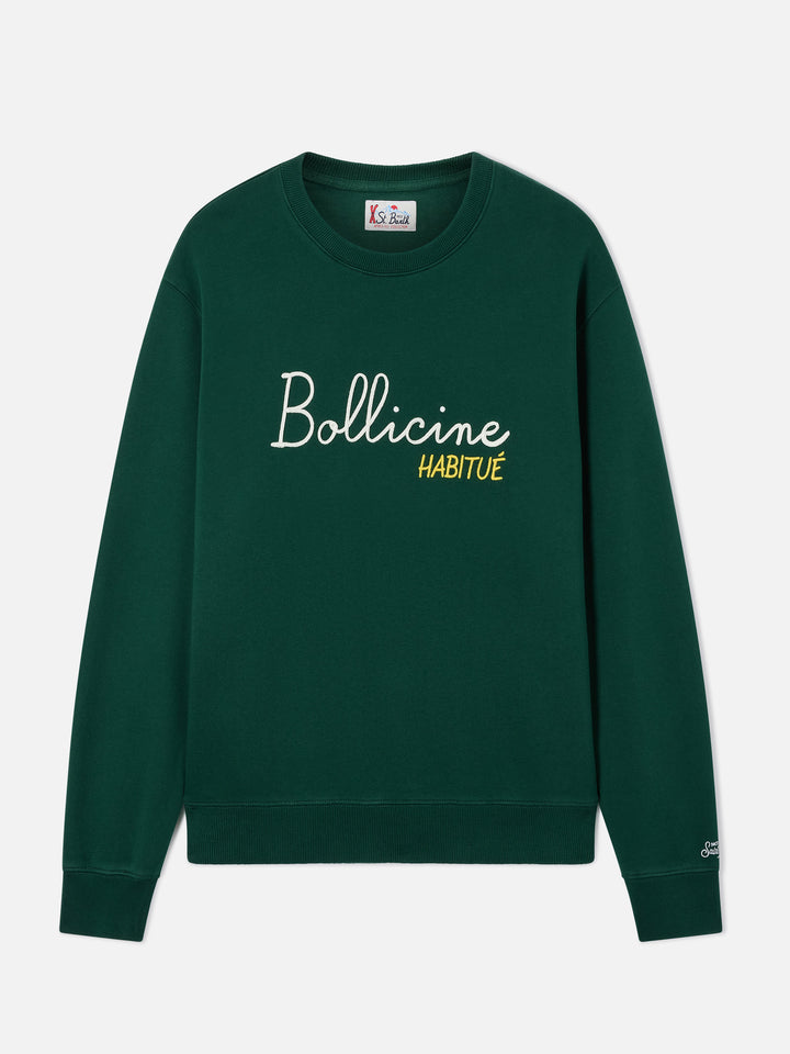 Soho Sweatshirt mit Rundhalsausschnitt aus grünem Baumwollstoff mit Bollicine Habitué-Stickerei 