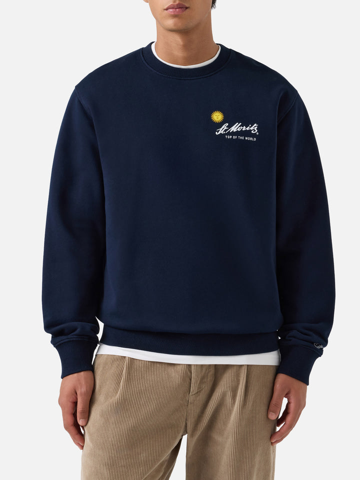 Sweat-shirt Soho en coton Navy blue avec imprimé St. Moritz au dos | Special edition 
