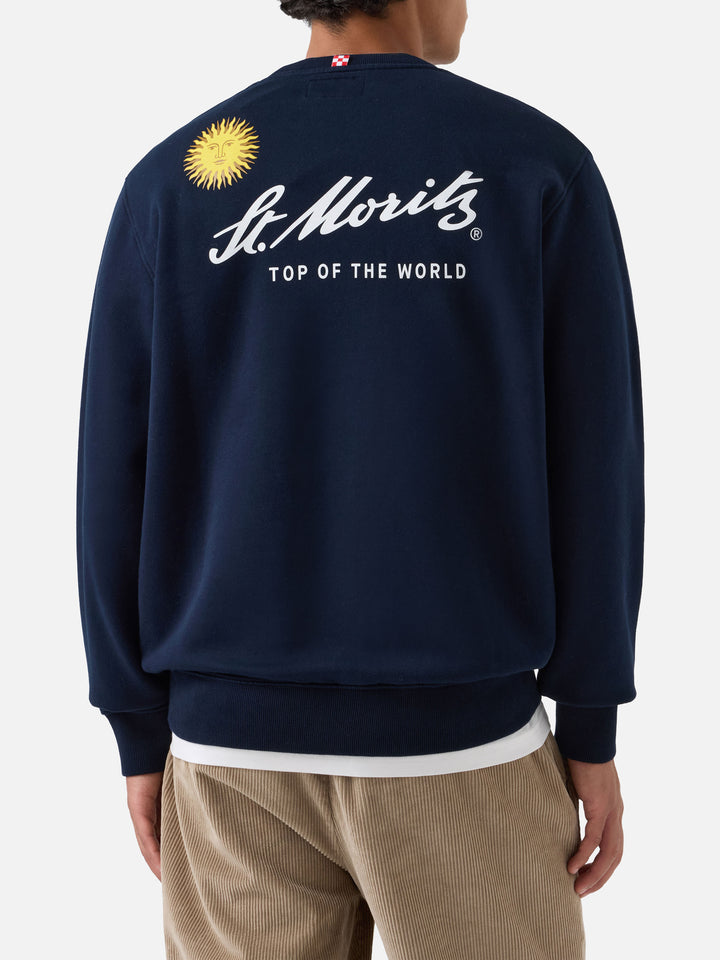 Navy blue Soho cotton sweatshirt with back St. Moritz print | Special edition