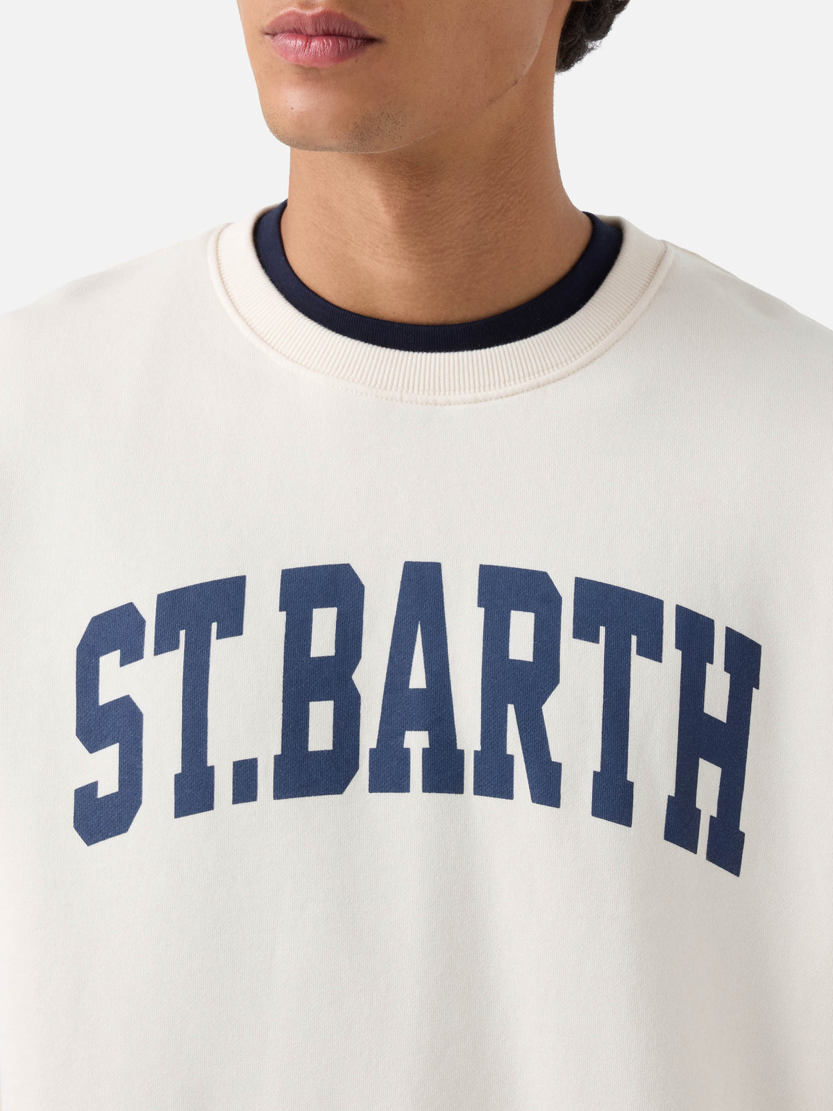 Felpa Soho panna in cotone con stampa St. Barth