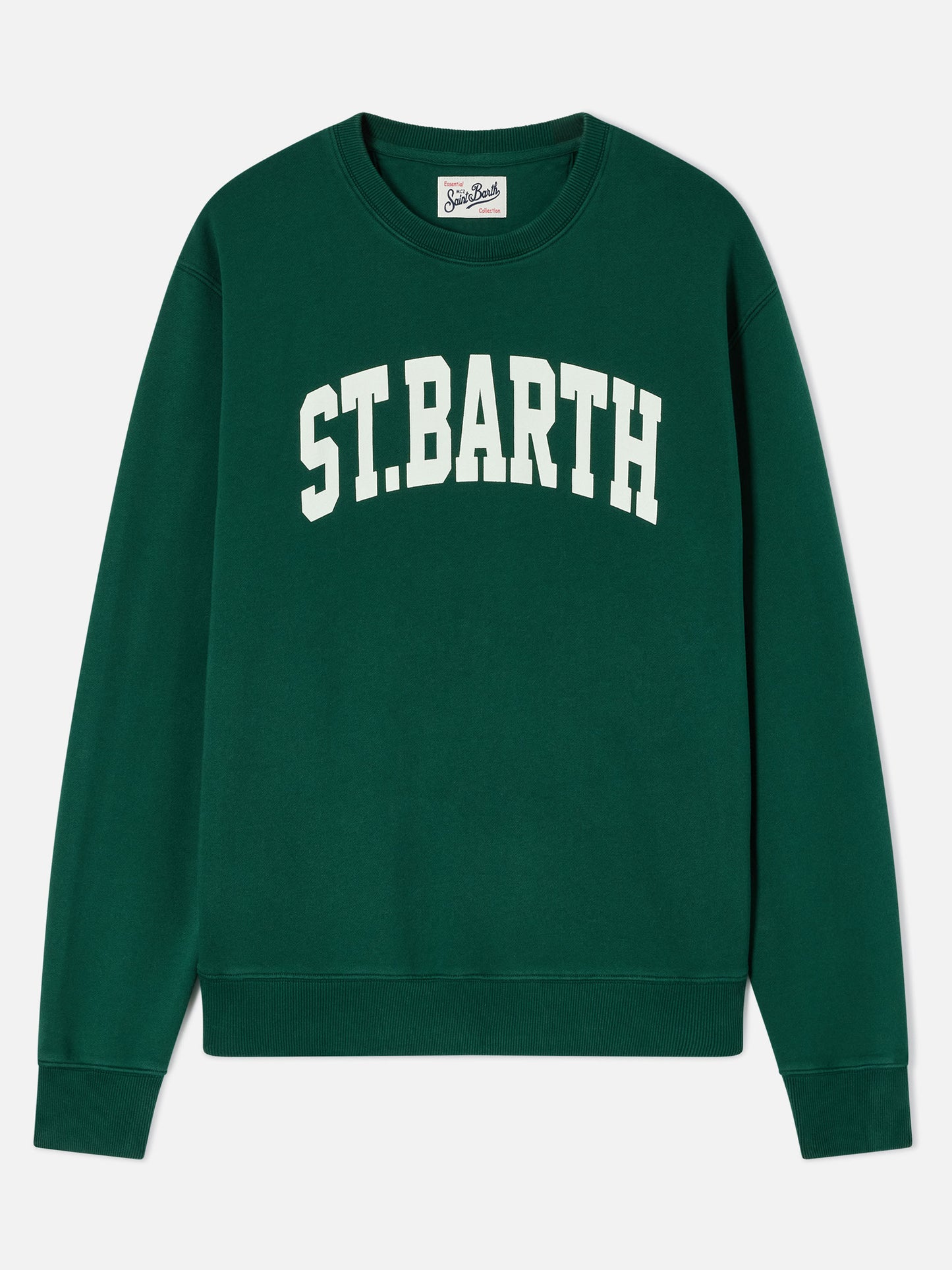 Soho Sweatshirt mit Rundhalsausschnitt aus grünem Baumwollstoff mit St. Barth-Print 
