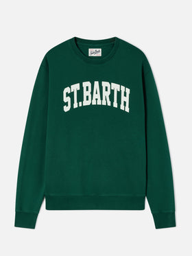 Soho Sweatshirt mit Rundhalsausschnitt aus grünem Baumwollstoff mit St. Barth-Print 