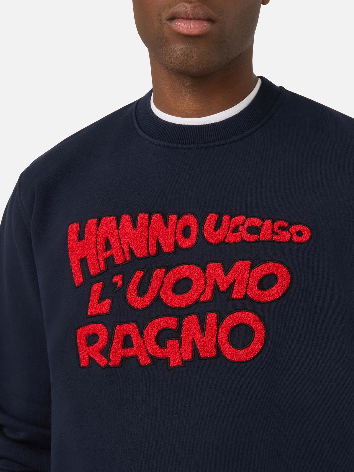 Sweat-shirt Soho en coton Navy blue avec broderie Uomo Ragno | Special edition 