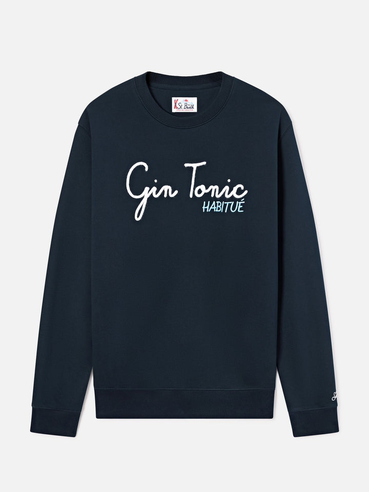 Navy blue Soho cotton sweatshirt with Gin Tonic Habitué embroidery